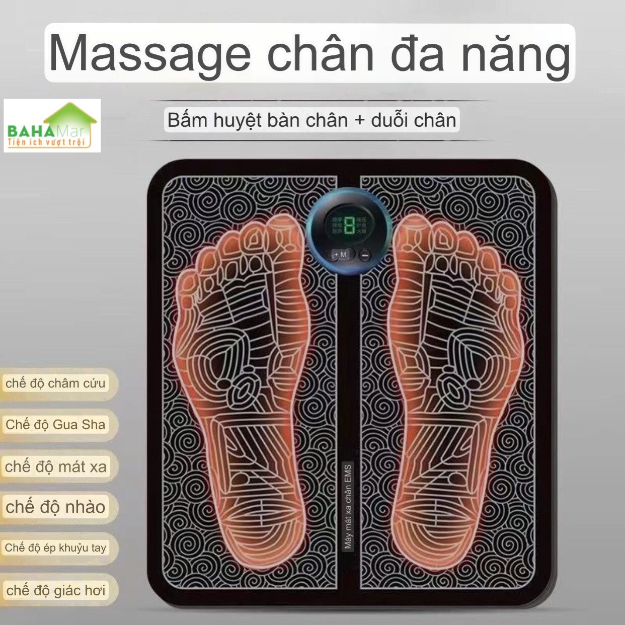 MÁY THẢM MASSAGE CHÂN EMS THÔNG MINH TỰ ĐỘNG THÔNG KINH LẠC CHO CHÂN &quot;BAHAMAR&quot;  để khai thông kinh mạch và trẻ hoá đôi chân. kích thích các dây thần kinh khiến cơ bắp co bóp và thư giãn một cách tự nguyện