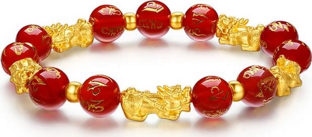 Lắc tay nam tỳ hưu bạc mạ vàng 24K mã não khắc kinh chữ phạn