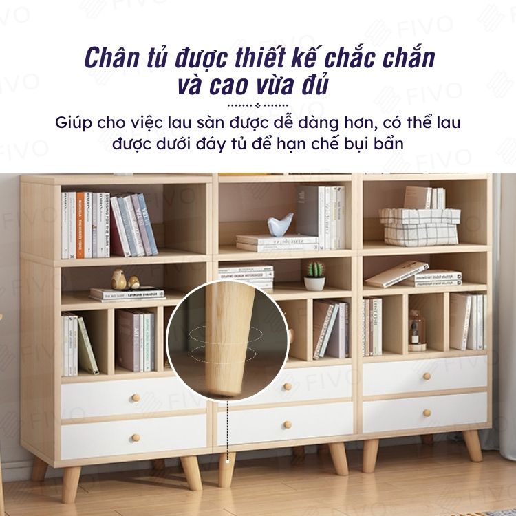 Tủ Sách Cho Bé Gỗ MDF FIVO FB61 (50 x 24 x 117cm) Đơn Giản Nhỏ Gọn (Có Hộc Kéo)- Hàng Chính Hãng