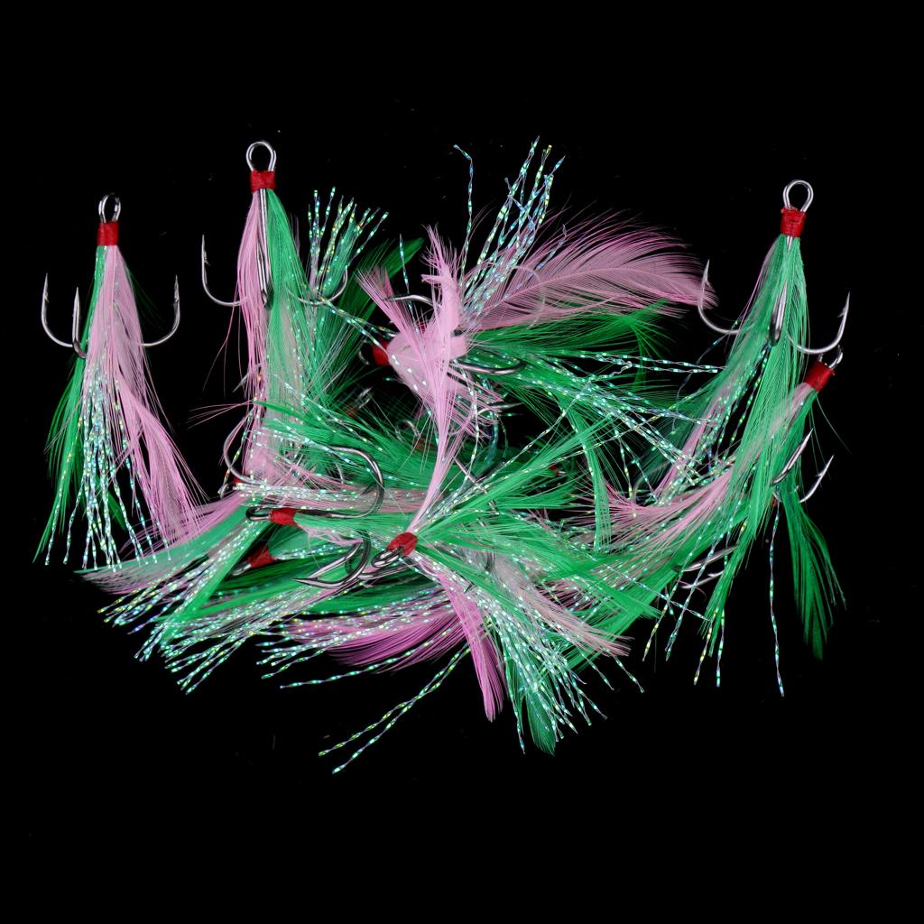 20pcs Feather Fishing Hooks Treble Barbed Squid Fly Tying Lures Baits