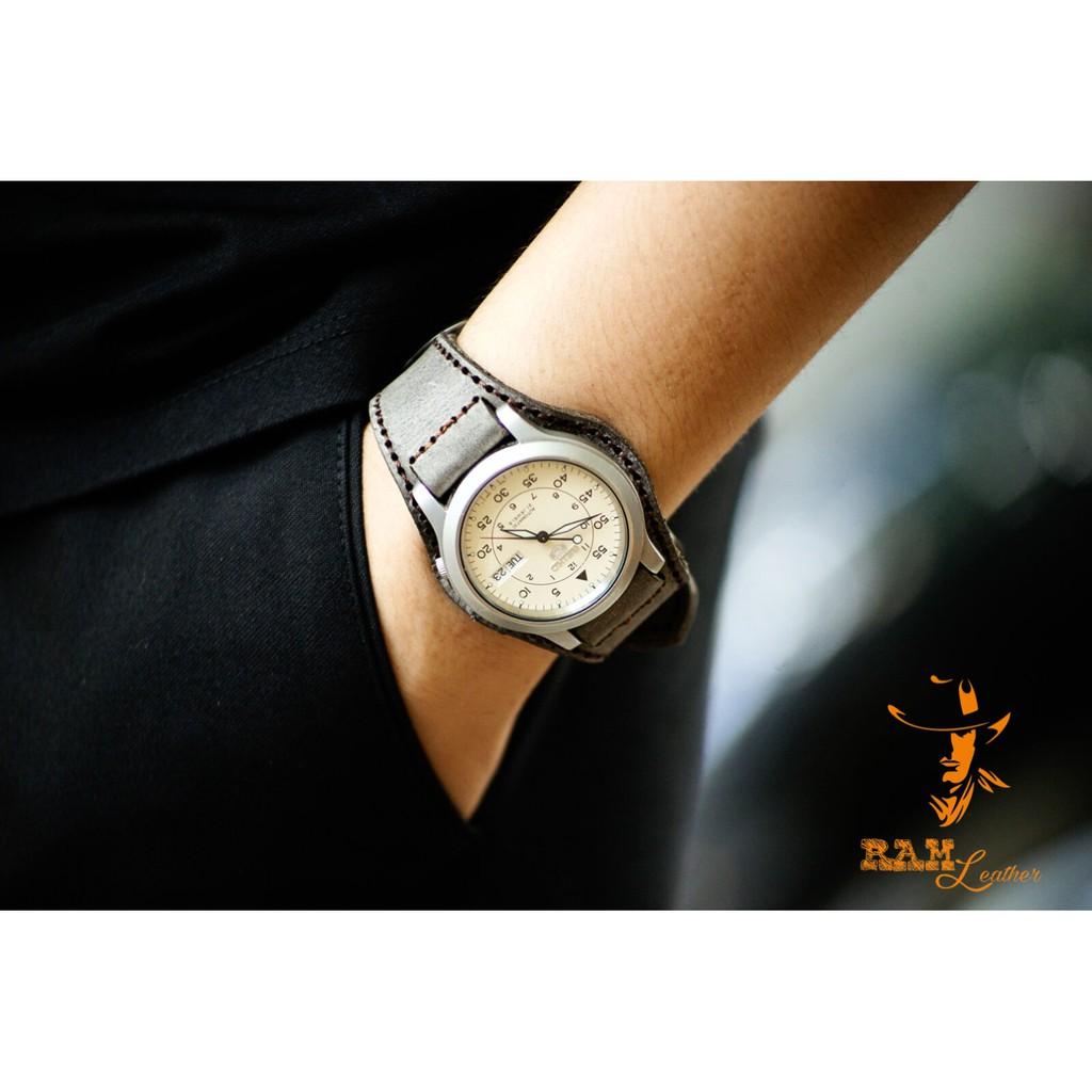 Dây đồng hồ Bundstrap BX da bò xám than quân đội Đức - CỰC PHẨM
