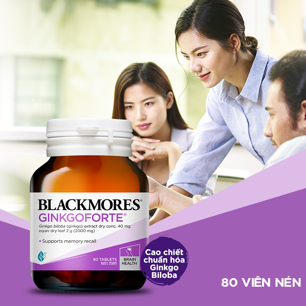 Combo 2 Lọ 40 Viên Uống Hỗ Trợ Tuần Hoàn Máu Não Blackmores Ginkgoforte