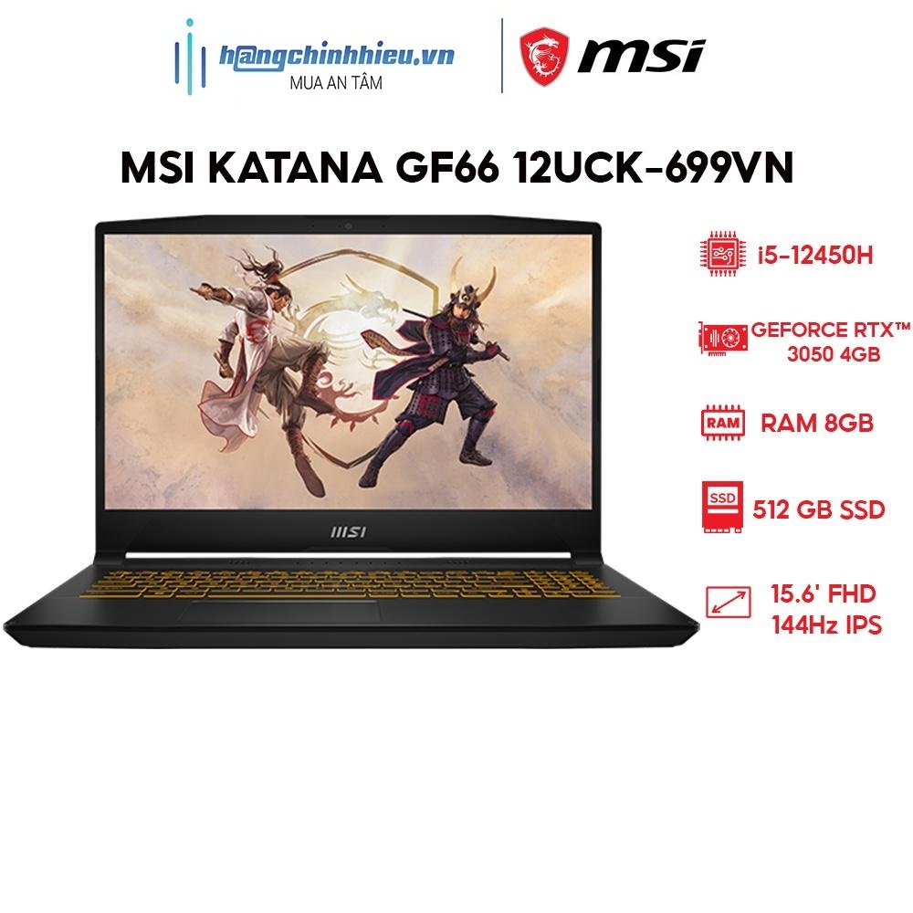 Laptop MSI Katana GF66 12UCK-699VN (i5-12450H | 8GB | 512GB | GeForce RTX 3050 4GB | 15.6' FHD 144Hz | Win 11) Hàng chính hãng