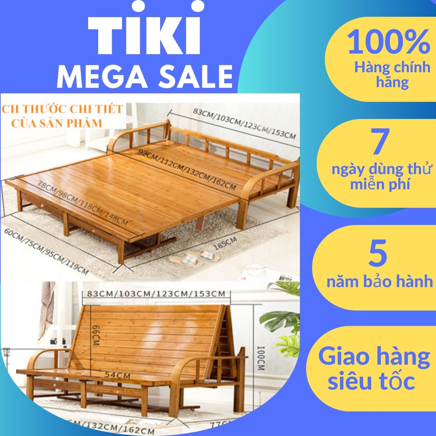 Ghế Giường Sofa Tre Gấp Gọn Tiện Lợi, Sofa Giường Nguyên Liệu 100% Từ Tre Thiên Nhiên Thân Thiện An Toàn Với Sức Khỏe