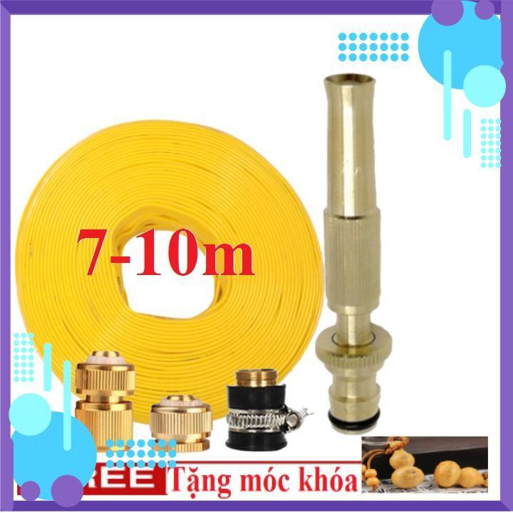 Vòi Xịt️ Bộ dây vòi xịt nước rửa xe,tưới cây , loại 7m,10m 206587 đầu đồng,cút đồng+ móc khoá