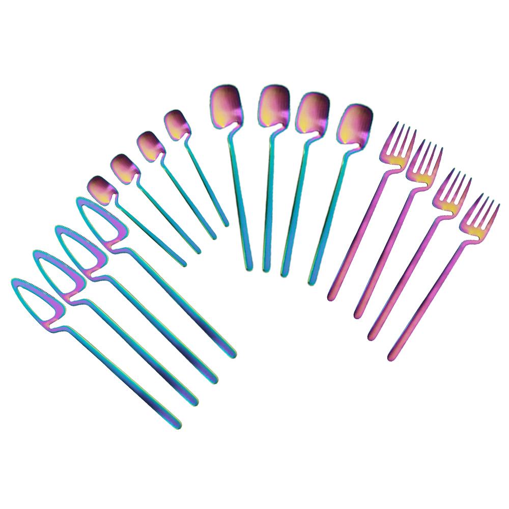 16Pcs Đen Bộ Dao Kéo Dao Tráng Miệng Dĩa Thìa Bộ 3 Thìa Ăn Uống Thép Không Gỉ 304 Bộ Đồ Ăn Nhà Bếp Kiềng Bạc Bộ