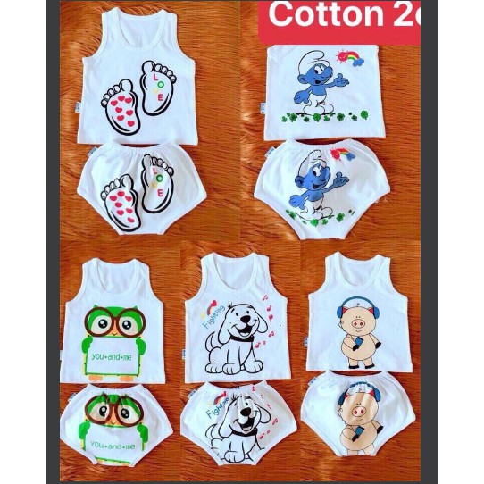 Set 5 bộ sát nách cho bé từ 0-16 tháng vải cotton mặc cực mát, in hình dễ thương