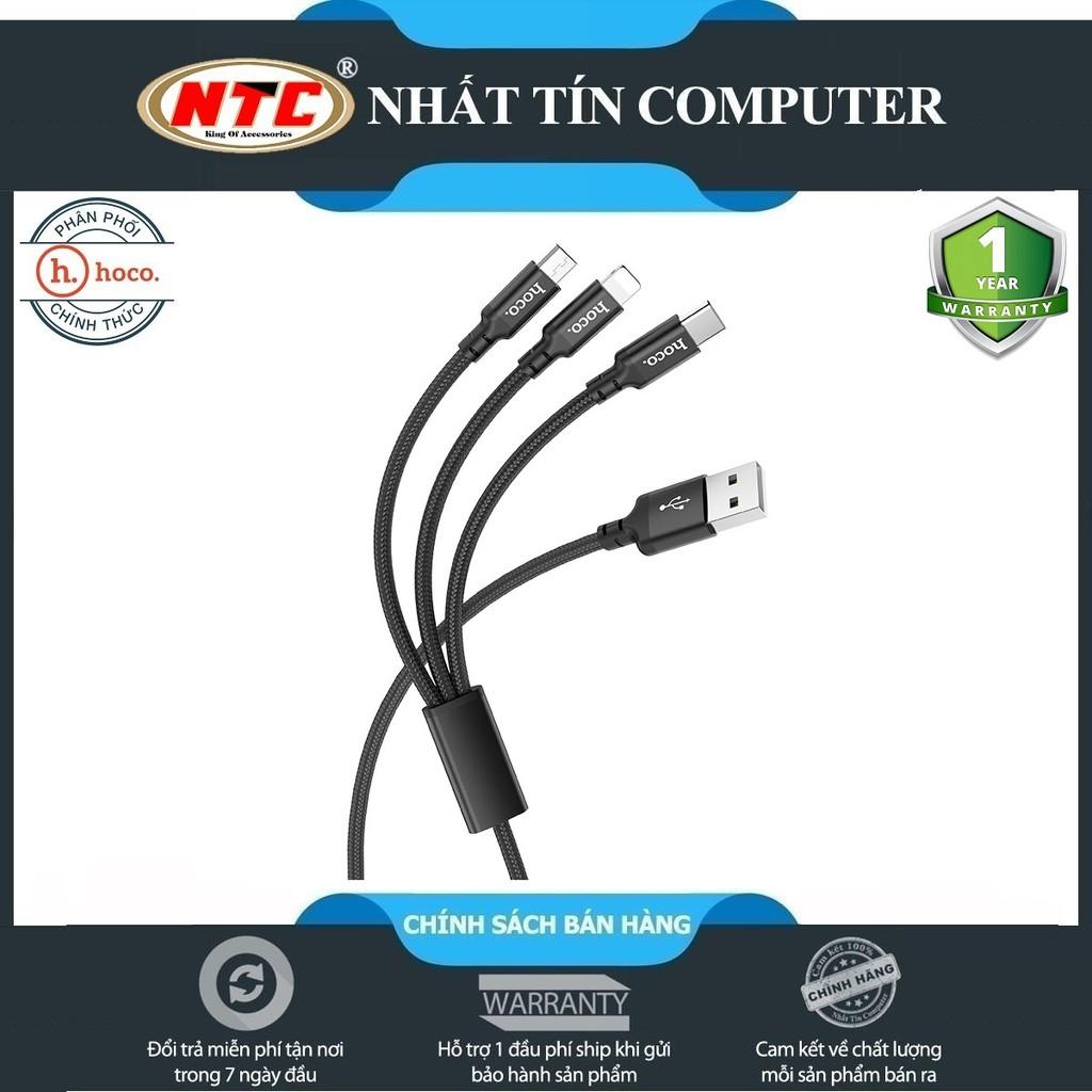 Cáp sạc đa năng 3in1 dành cho Hoco X14 cổng microUSB / LN/ Type-C dài 1M, max 2.4A - Hàng Chính Hãng