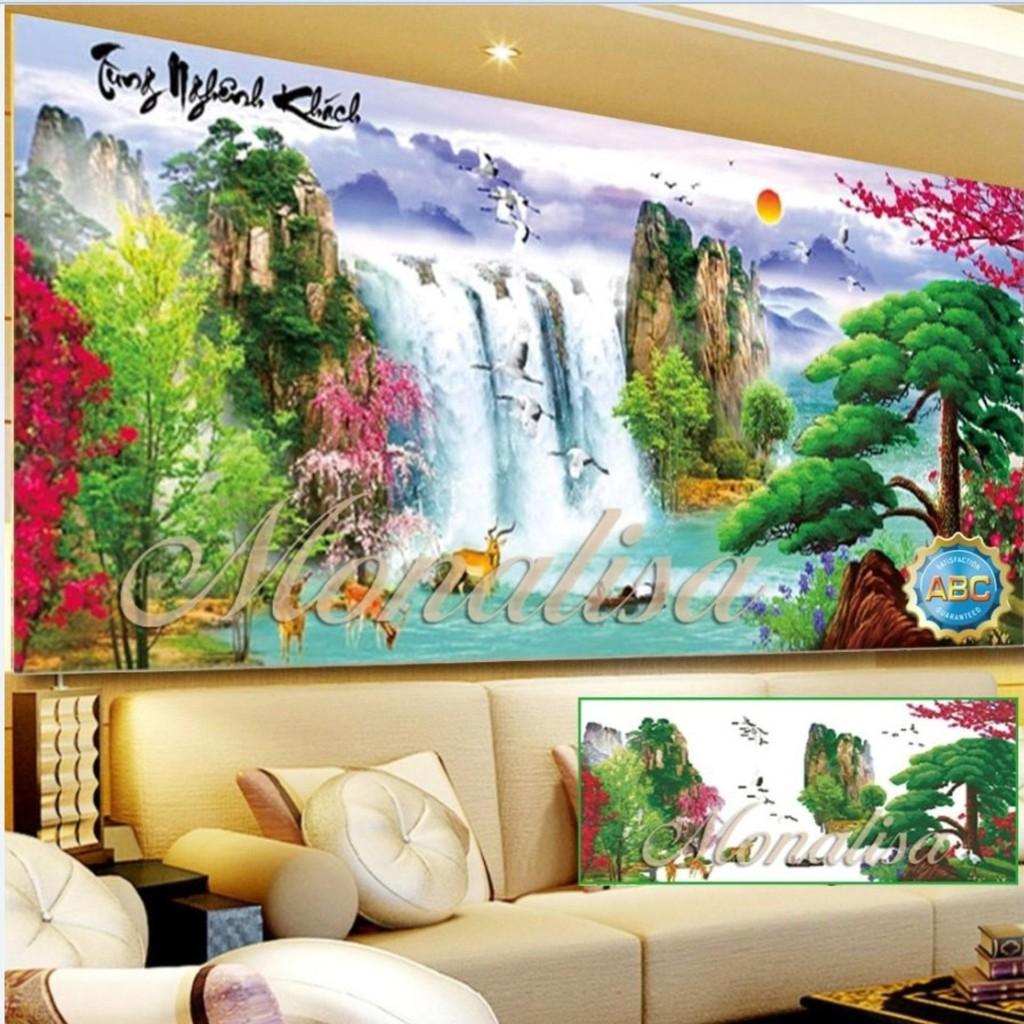 FreeShip từ 250K-Tranh đính đá Phong Cảnh Tùng Nghênh khách Y8036 100x55cm