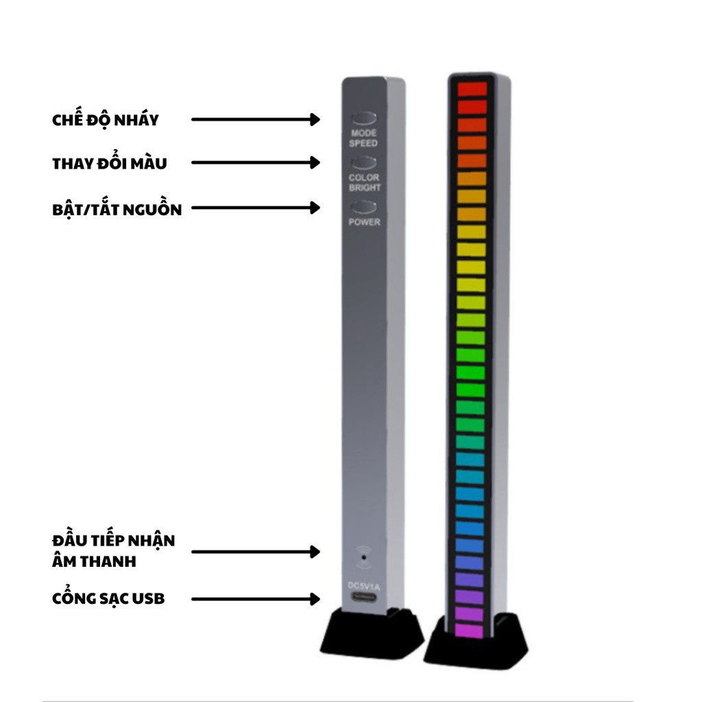 Thanh Đèn LED RGB Cảm Ứng Nhạc Pin Sạc Kết Nối Bluetooth