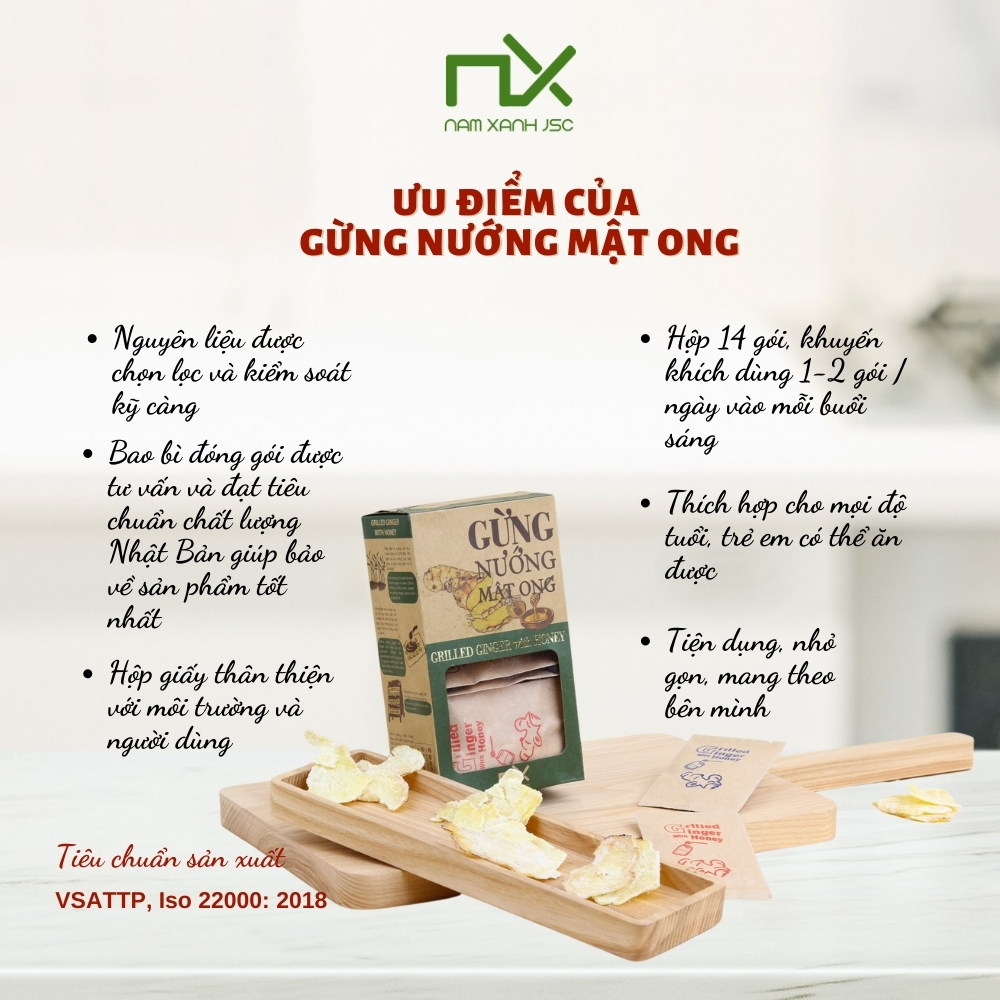 Combo 5 Hộp Gừng Nướng Mật Ong Nam Xanh (80g/110g)