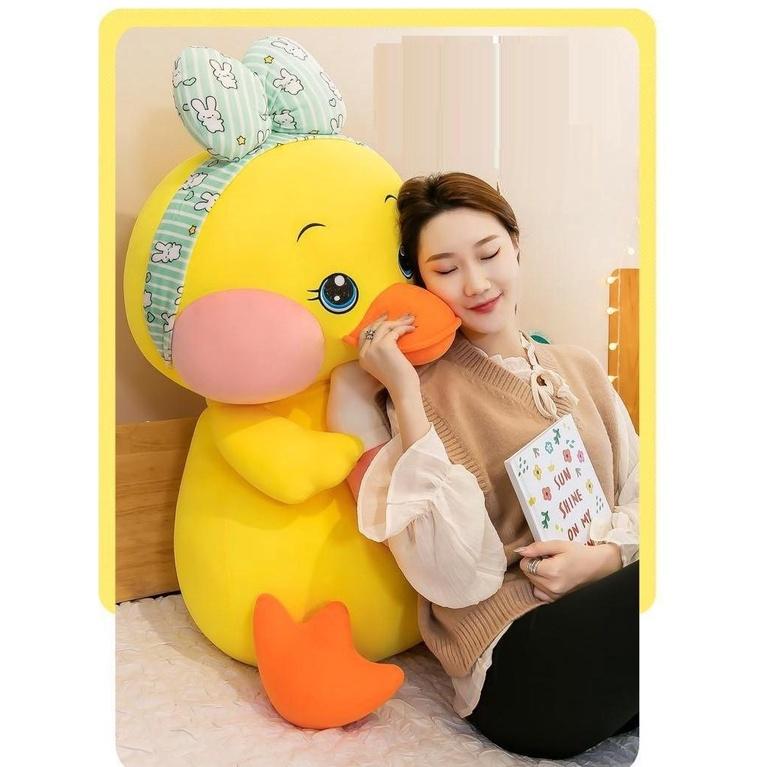 Gấu Bông Vịt Má Hồng, Đội nơ Ôm Bình Sữa Cute kt 45-100cm