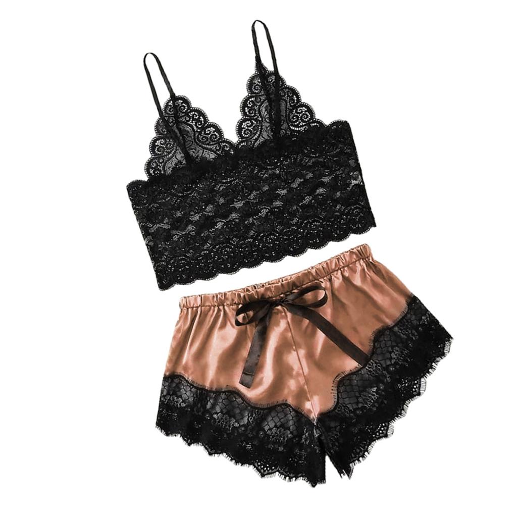 Women Sexy Lace Vest Crop Tops Panty Lingerie Sleepwear Red S
