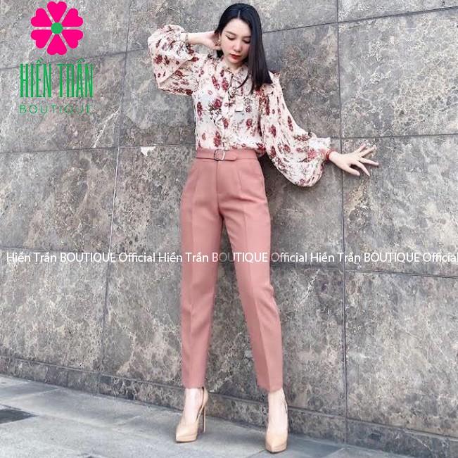 Quần baggy nữ Hiền Trần BOUTIQUE cạp cao chất vải cao cấp đồ công sở đai ô vuông form dáng đẹp