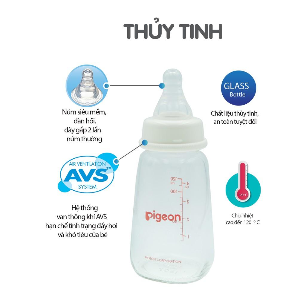 Bình sữa Pigeon cổ hẹp thủy tinh 120ml/240ml