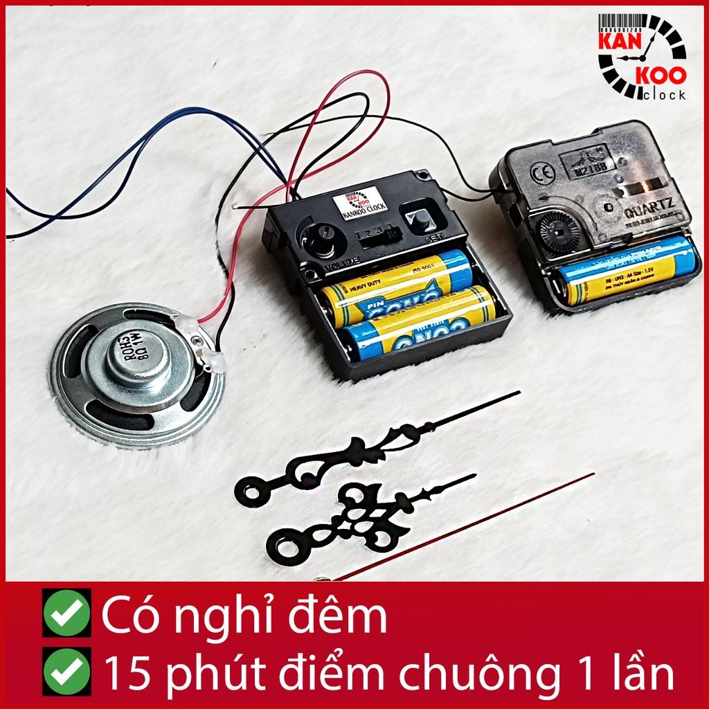 Bộ máy phát nhạc chuông điểm giờ cho đồng hồ treo tường: điểm nhạc 15 phút 1 lần, 3 kiểu nhạc- có chế độ nghỉ đêm