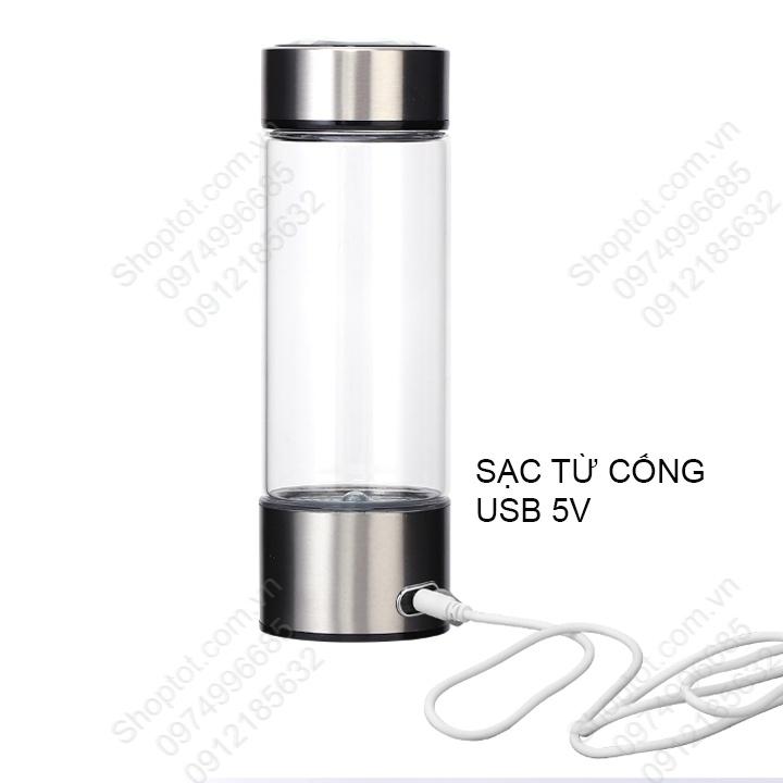 Bình tạo nước Hudrogen thân bằng thủy tinh loại 420ml, sử dụng pin sạc gắn trong