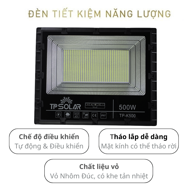 Đèn Pha Led Năng Lượng Mặt Trời TP Solar 500W TP-K500 Công Suất Lớn Siêu Sáng