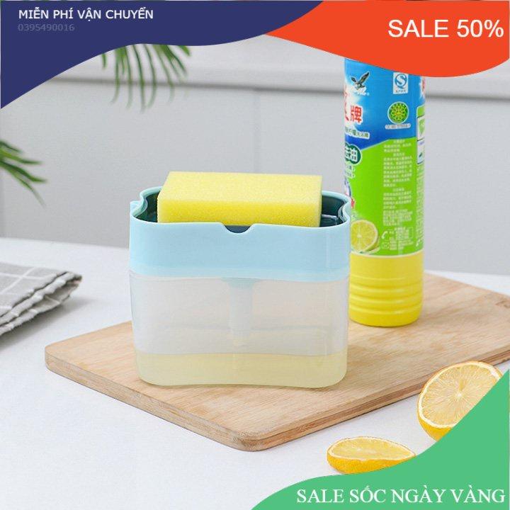 Hộp bơm dầu rửa chén bát, Hộp đựng nước rửa chén thông mình có kèm mút rửa chén 380 ml, tiện lợi, thông minh.