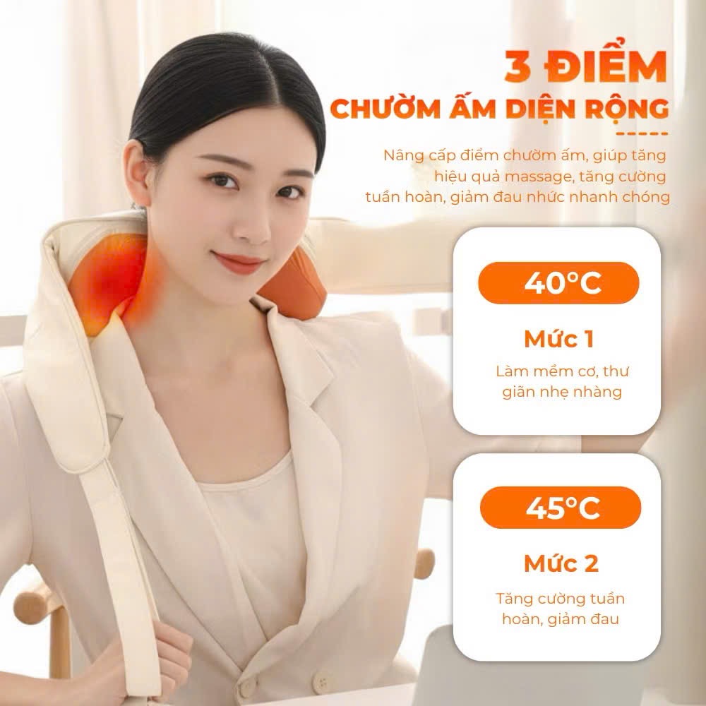[Set Quà Tết] Máy Massage Cổ Vai Gáy - Massage Silicon 16 Điểm Chạm Chườm Ấm Diện Rộng