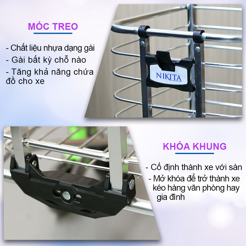 Xe kéo đi chợ Inox 6 bánh leo cầu thang, gấp gọn tiện dụng NIKITA