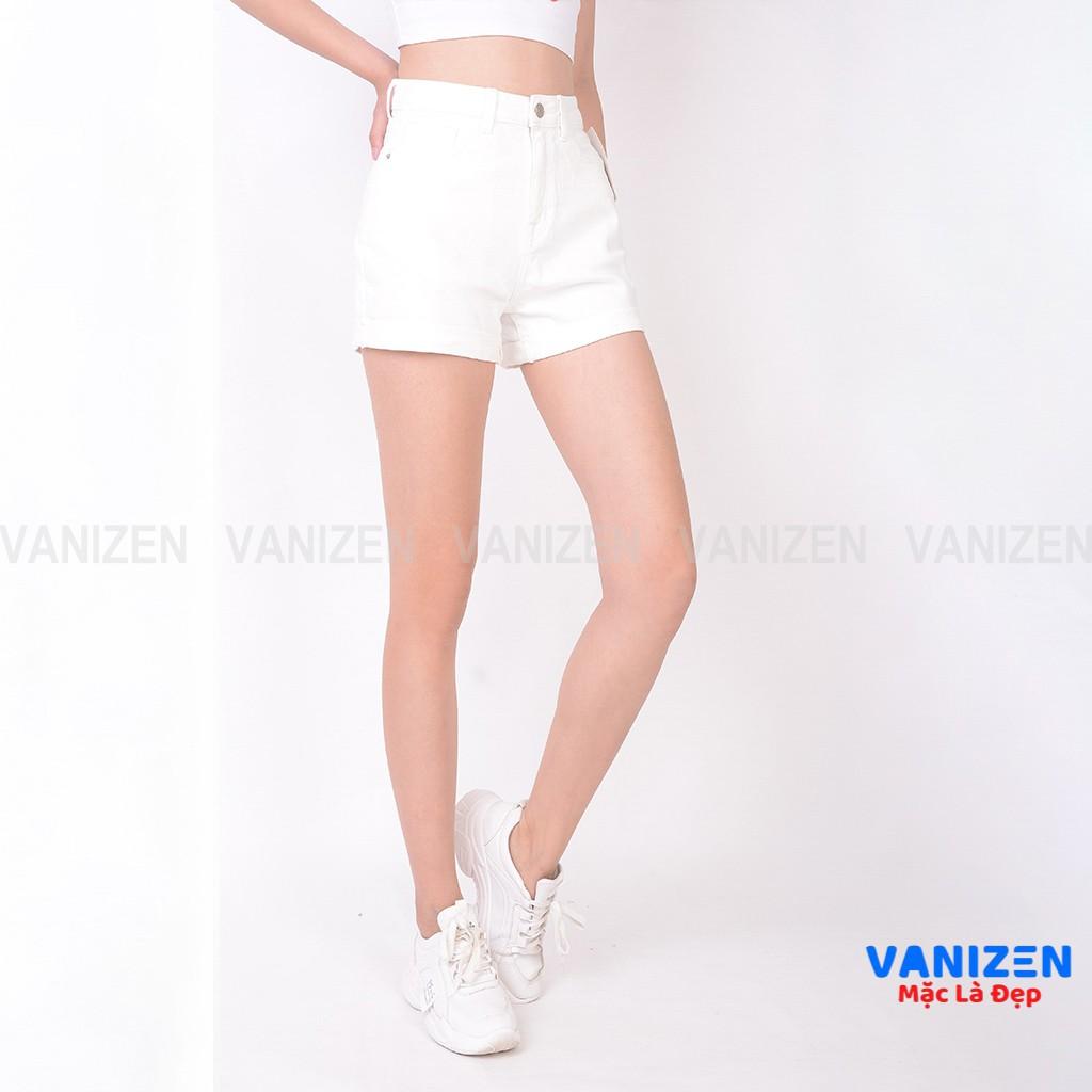 Quần short jean nữ ngắn đẹp lưng cao cạp cao gấu gấp trơn đen trắng hàng cao cấp mã 4380 VANIZEN