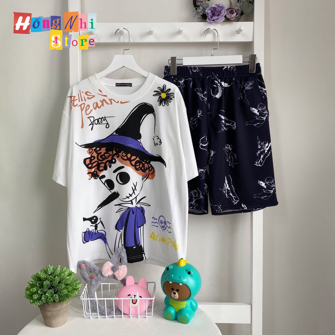 Quần Short Cartoon Unisex Màu Đen - Quần Đùi Hoạt Hình Siêu Cute - MM