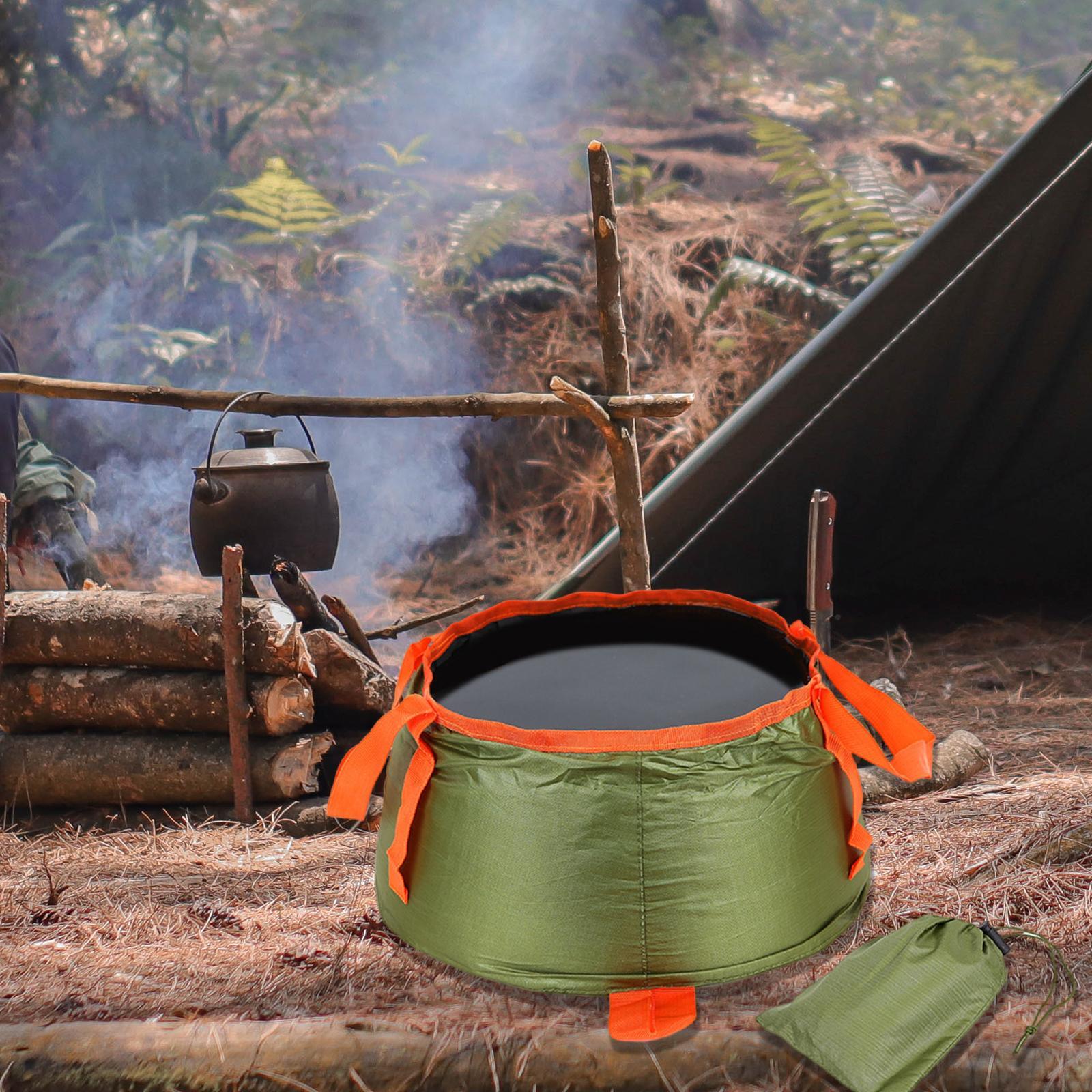 Collapsible Bucket Foldable for Camping with Bag Wash Basin Green
