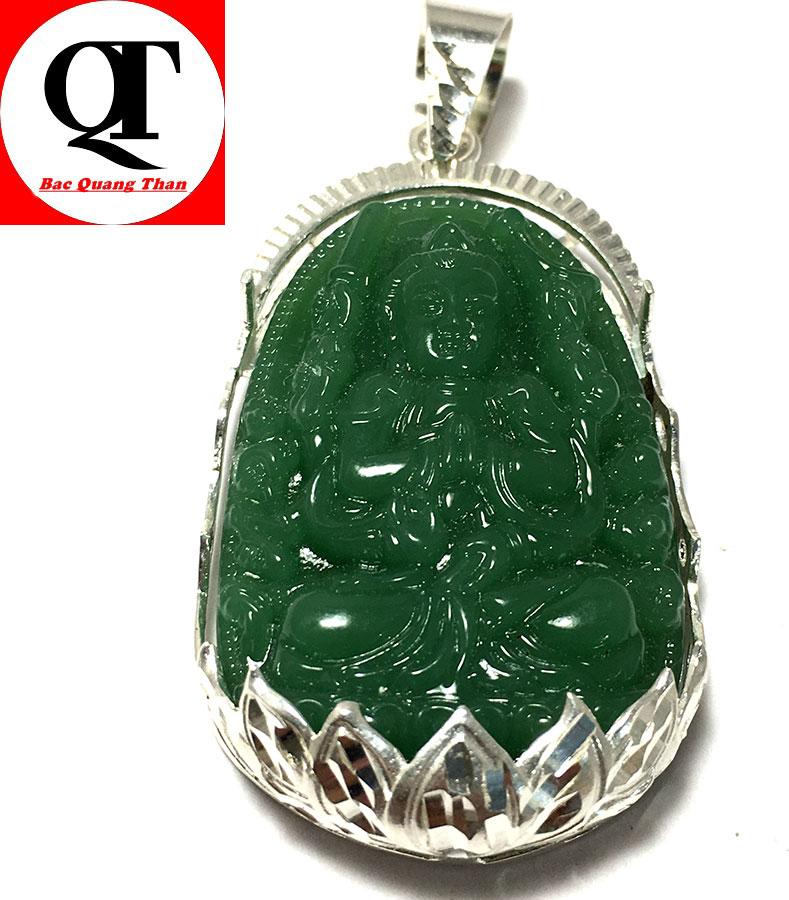 Mặt dây nam bản mệnh ngài Thiên Thù Bồ Tát bọc rồng chầu bạc ta cho người tuổi Tý Bạc QTJ - MBM01