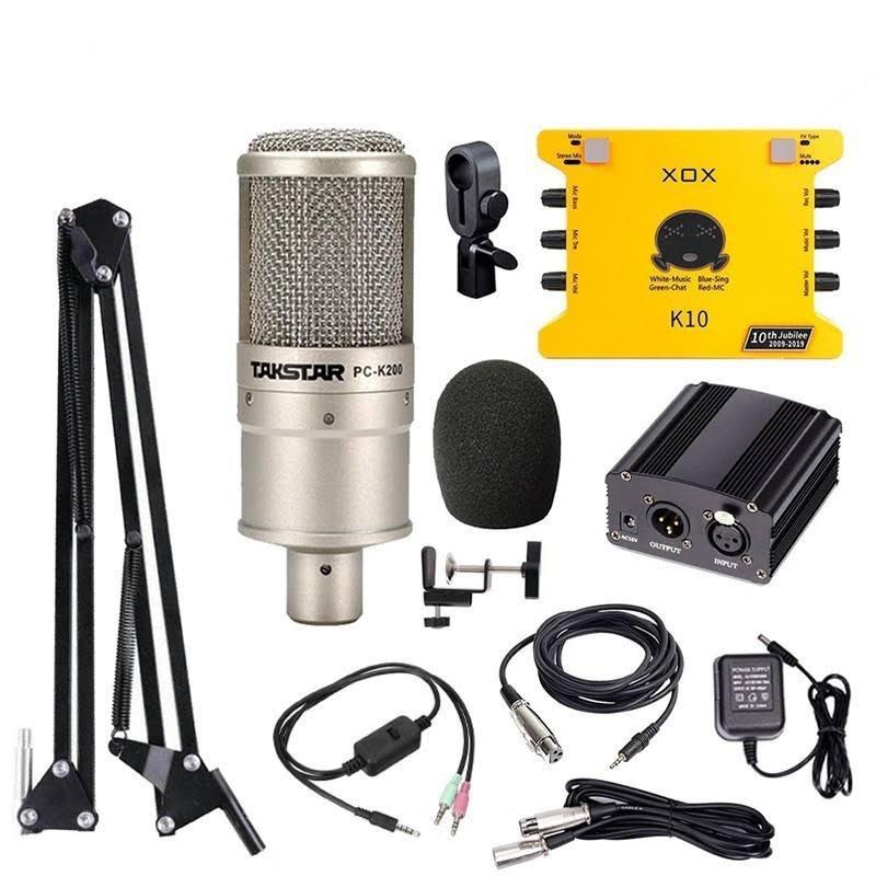 Combo livestream, thu âm chuyên nghiệp Soundcard XOX-K10, Mic PC-K200, phụ kiện