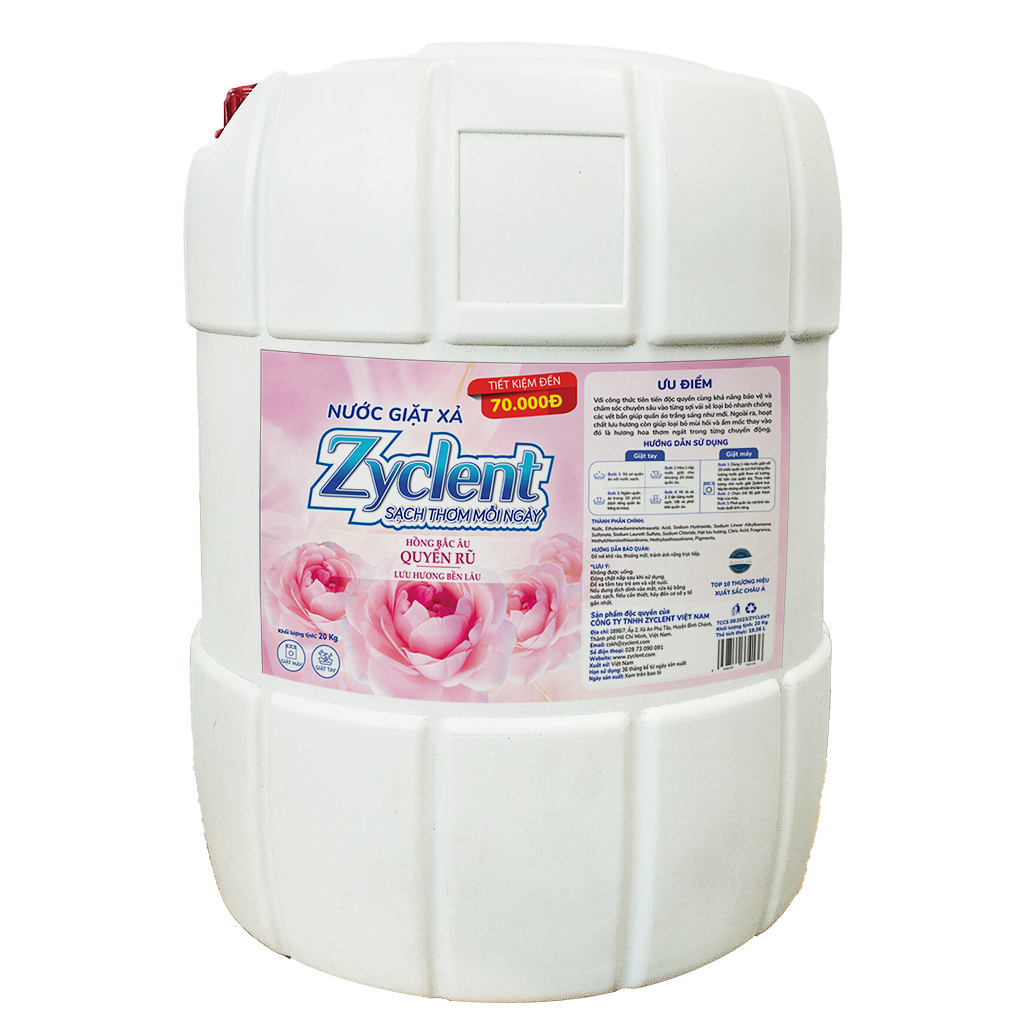 Nước Giặt Xả Zyclent Extra Hương Hồng Bắc Âu quyến rũ 20KG - SIÊU TIẾT KIỆM