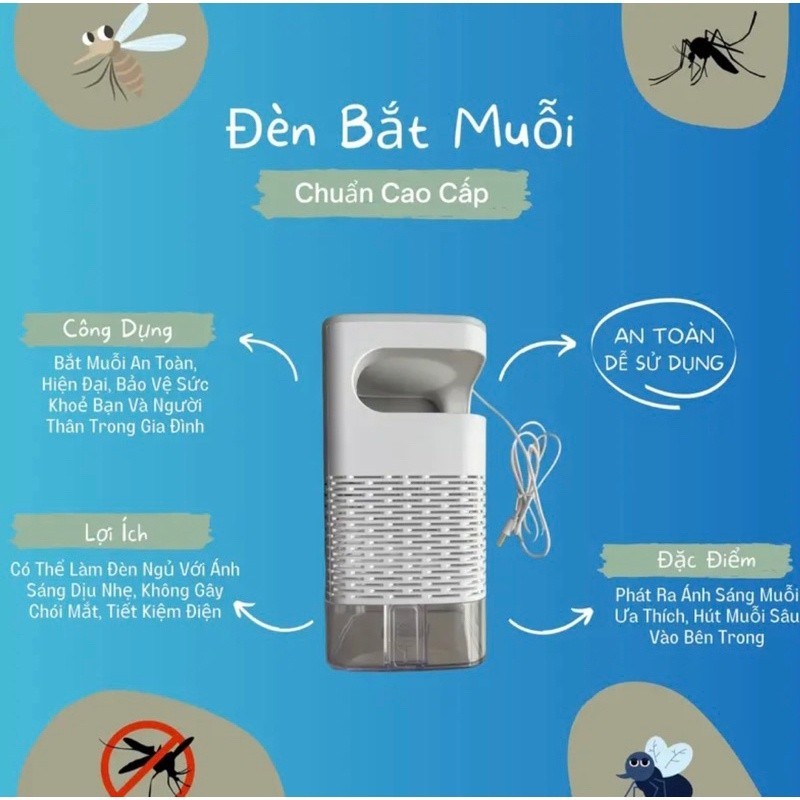 Đèn Bắt Muỗi Diệt Côn Trùng Thông Minh, Máy Bắt Muỗi Kiêm Đèn Ngủ Có Cổng Sạc USB Tiện Lợi Loại Có Đế