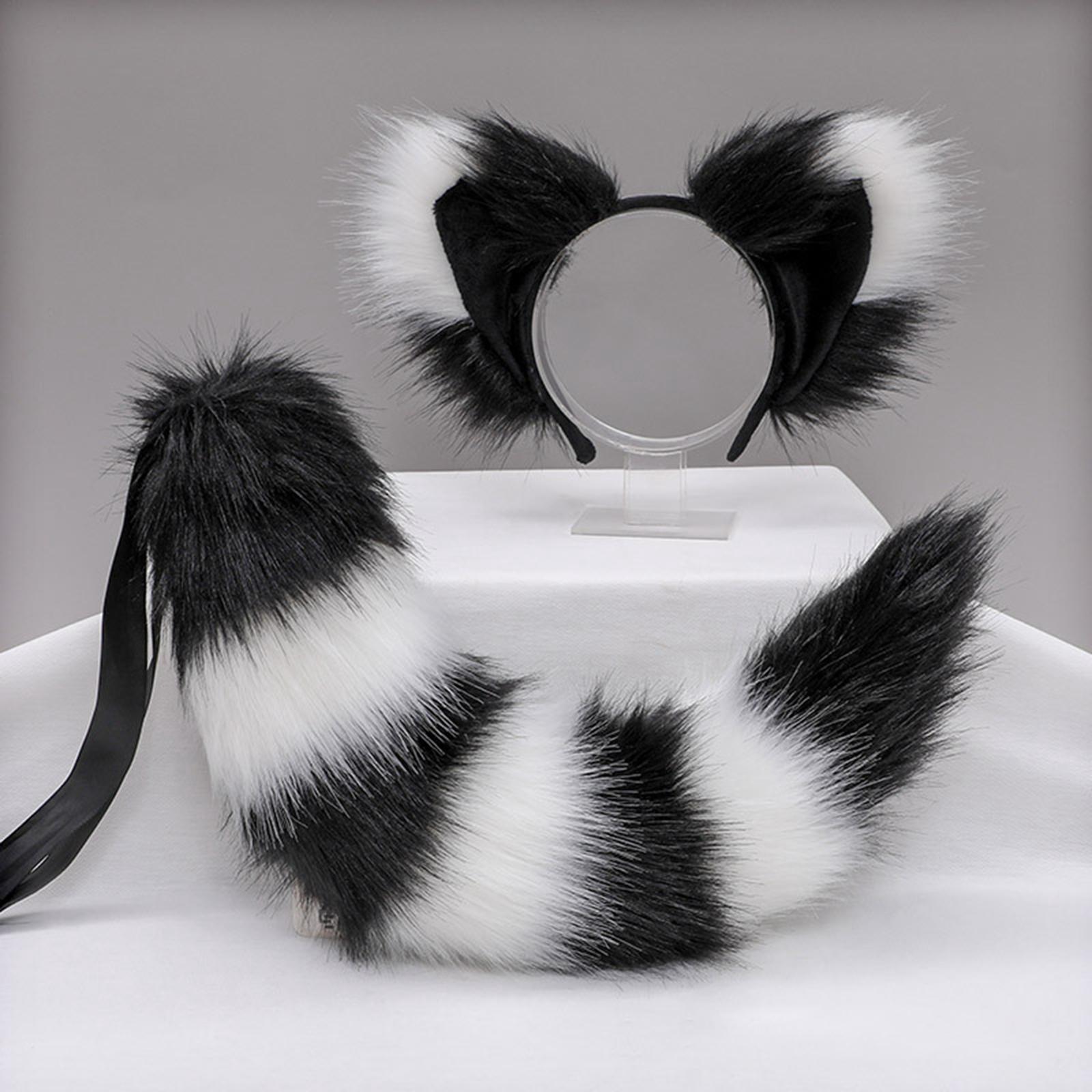 Cats Ears Hair Hoop Large Tail Cosplay Headband Props Fancy Dress Costume Furry Decor Headwear for Carnival, Performance, Halloween, Party