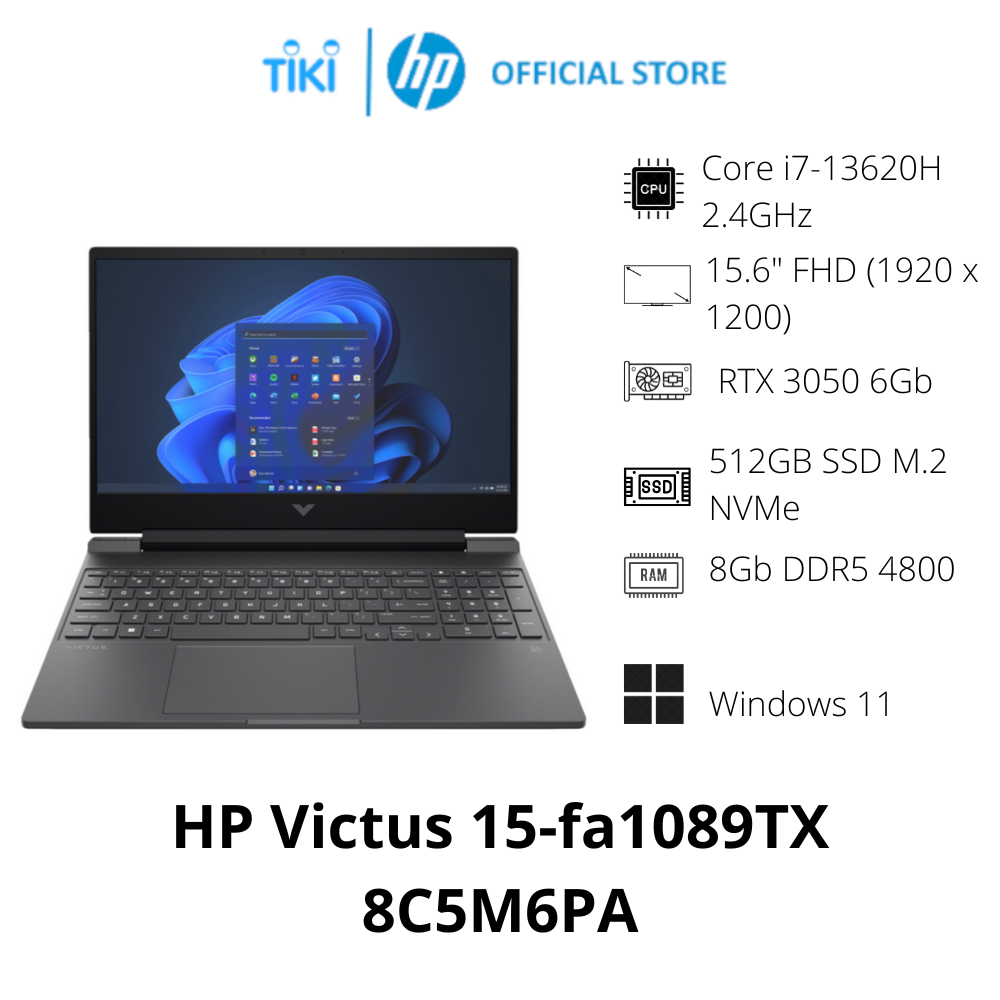 Laptop HP Gaming Victus 15-fa1089TX 8C5M6PA (Core i7-13620H/ 8GB/ 512GB SSD/ Nvidia GeForce RTX 3050 6Gb GDDR6/ 15.6inch Full HD/ Windows 11 Home/ Mica Silver) - Hàng Chính Hãng