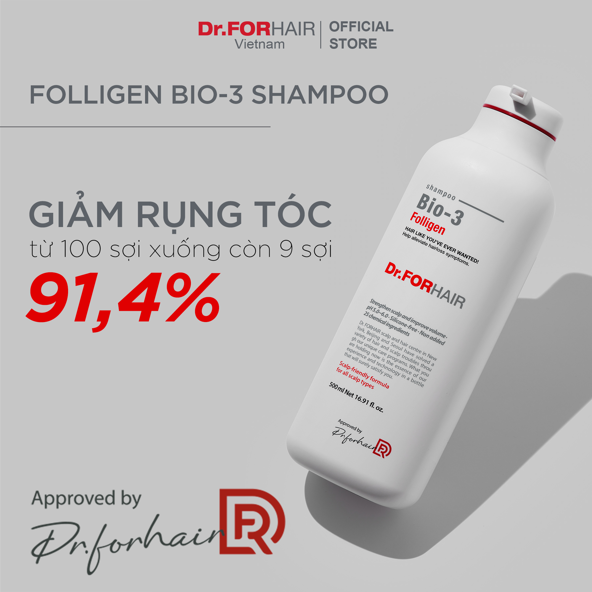 Dầu gội đầu ngăn rụng tóc chuyên sâu Dr.FORHAIR Folligen BIO-3 Shampoo