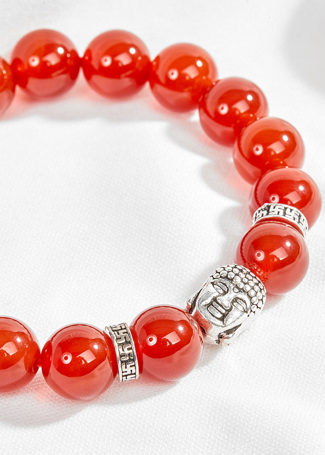 Vòng mã não đỏ đá thiên nhiên phối charm phật bạc Ngọc Quý Gemstones