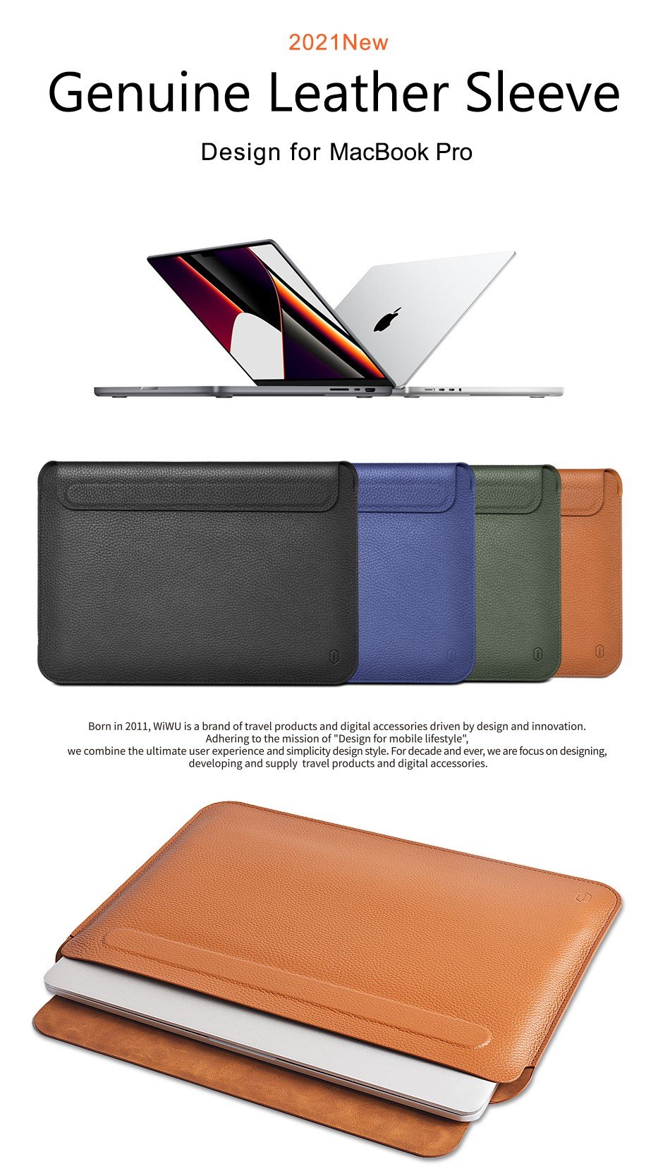 Bao Wiwu Genuine Leather Sleeve Dành cho Macbook Chất liệu Da Cao Cấp, Chống Thấm Nước - Hàng Chính Hãng