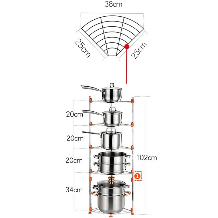 Kệ để xoong nồi 5 tầng inox