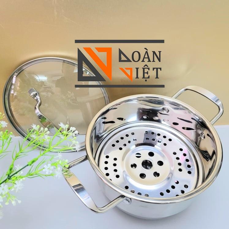 Nồi Xửng Hấp Inox ĐA NĂNG. Vỉ hấp rời sử dụng như Nồi Lẩu SOUP loại lớn dùng các loại bếp, bếp Từ (28cm, 26, 24, 22, 20)