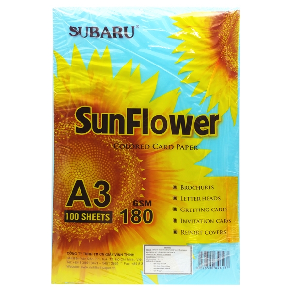 Bìa Giấy Màu Sunflower A3 180gsm - Màu Xanh Da Trời (100 Tờ)