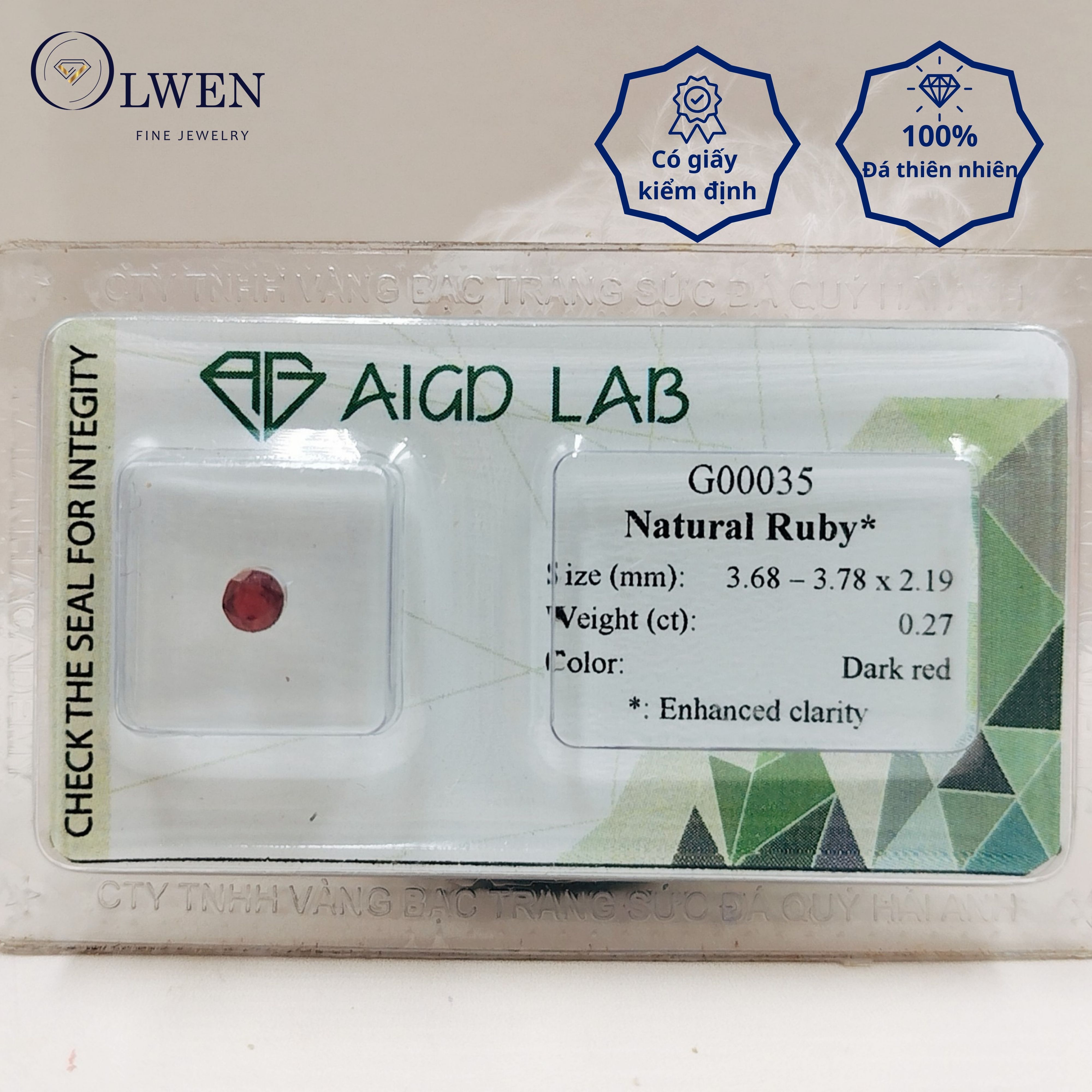 Viên đá Ruby tấm thiên nhiên G00035