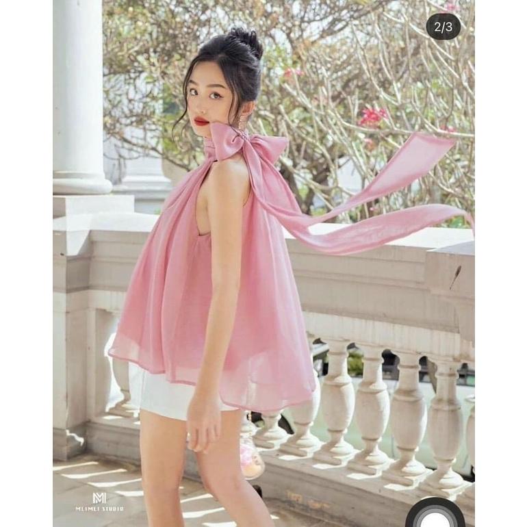 ÁO VOAN KÍNH SÁT NÁCH CỘT NƠ XẾP LY XÒE CỰC HÓT NHA CÁC NÀNG IU
