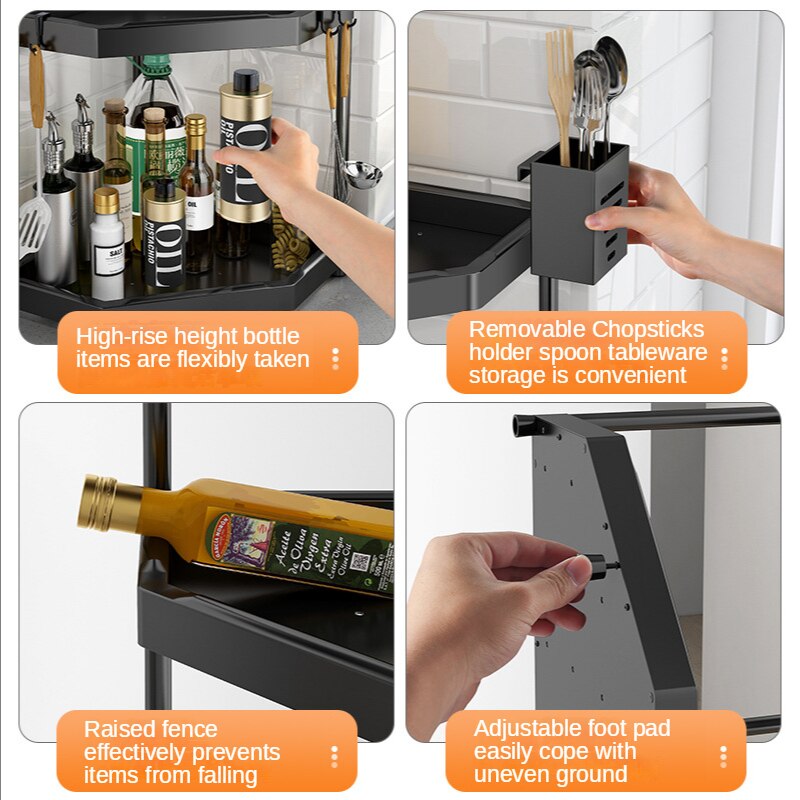 Kệ gia vị nhà bếp 4 tầng thép không gỉ Kitchen Storage Shelf Spice
