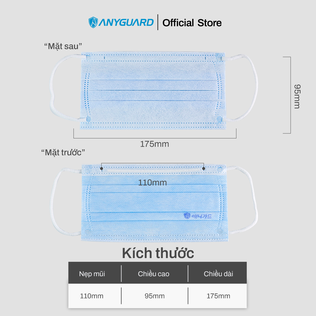 Khẩu Trang Anyguard Hàn Quốc 3 Lớp Chính Hãng - Dành Cho Người Lớn (Hộp 50 cái) - Bảo Vệ Hằng Ngày - Tiêu Chuẩn Công Nghệ Hàn Quốc - ISO 9001:2015, ISO 13485:2016, QCVN 01:2017/BTC