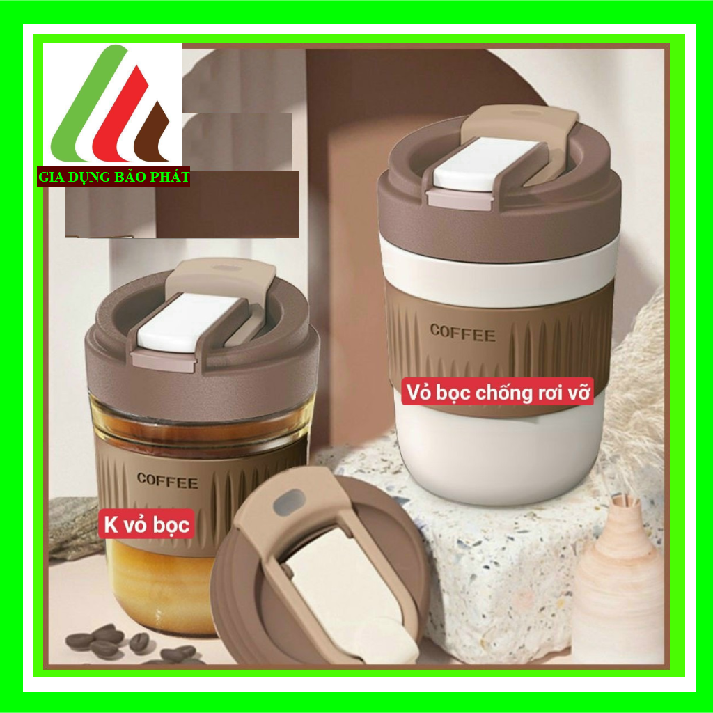 Bình nước thủy tinh bọc nhựa chống nóng có nắp bật đậy kín với 2 đầu uống nước tiện lợi đáng yêu 350ml