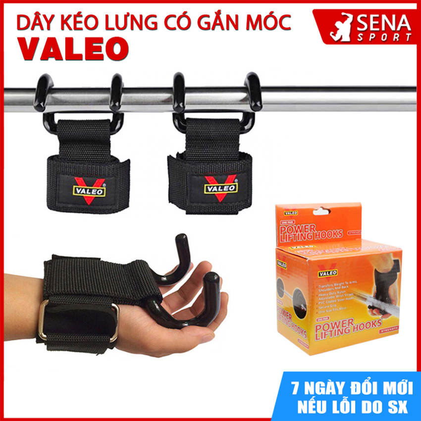 Móc kéo tạ Valeo - Dây kéo lưng có gắn móc hỗ trợ kéo tạ, kéo xà, deadlift - Lifting Straps