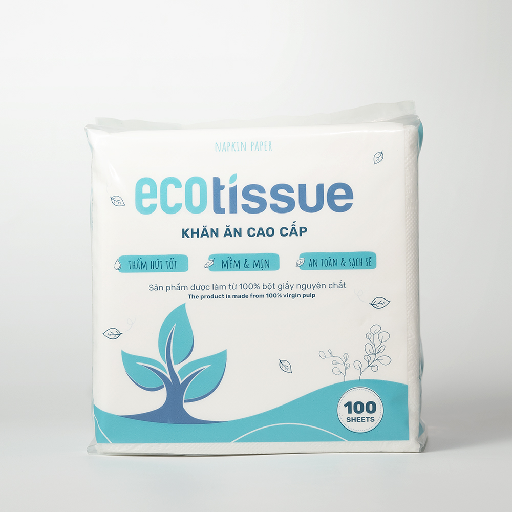 Khăn giấy ăn khăn giấy khô cao cấp Ecotissue Napkins Paper gói 100 tờ thấm hút tốt mềm mịn an toàn sạch sẽ