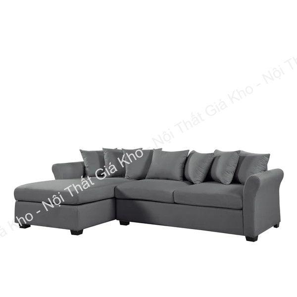 Sofa chữ l bọc vải bố màu ghi, ghi đậm