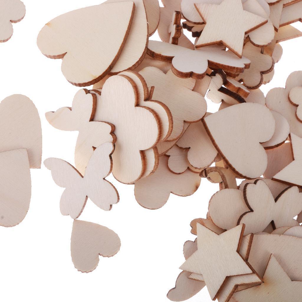 200x MDF Wooden Shape Craft Embellishments Wood Craft Art Star Flower Heart