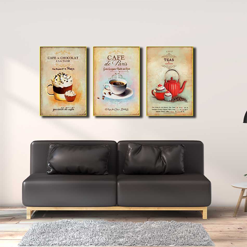 Bộ 3 tranh canvas treo tường Decor Tranh treo quán cafe, phong cách cổ điển - DC209